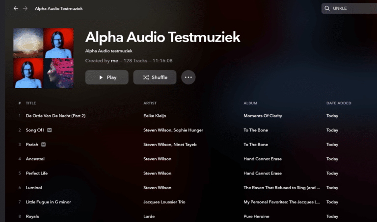 Alpha Audio Testmuziek – Tidal Playlist