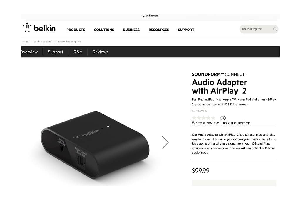  Belkin SoundForm Connect AirPlay 2 Adapter & Airplay 2