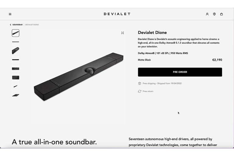 Devialet Dione - High-End Dolby Atmos 5.1.2 Soundbar