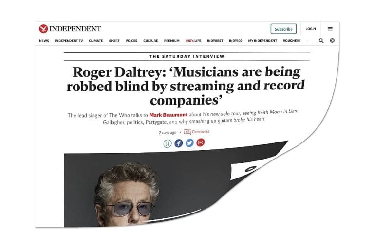 Roger Daltrey in The Independent critical about streamers