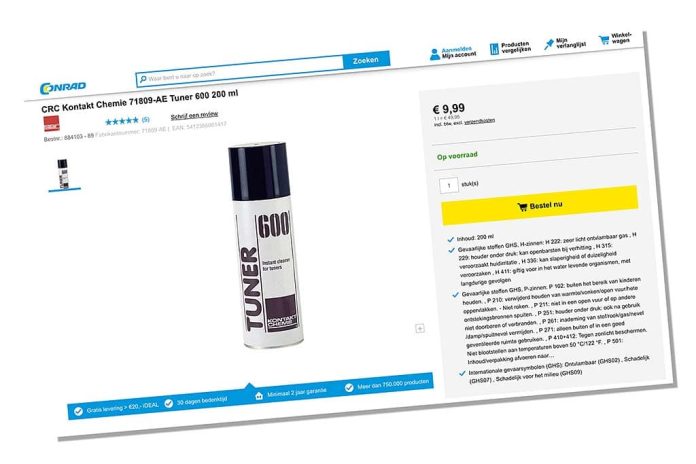 Contactspray Een mildere contactspray die met een beetje beleid wel min of meer geschikt is voor het reinigen van potmeters