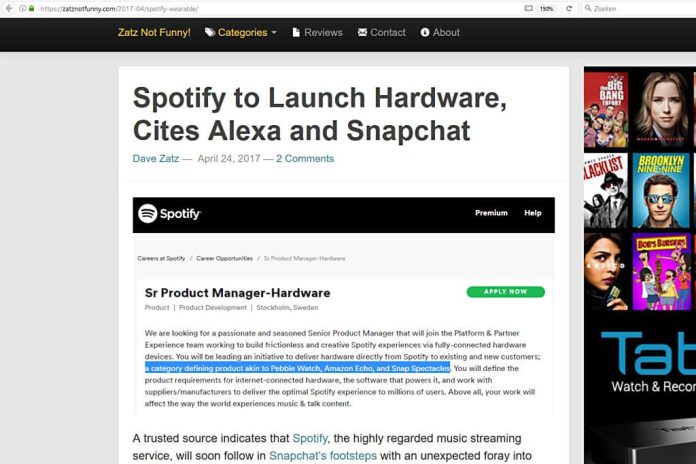 Spotify Dave Zatz ontdekte de Spotify banenadvertentie met link naar komende hardware