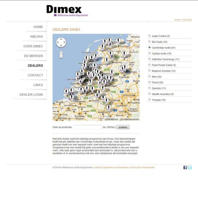 Updates voor website Dimex