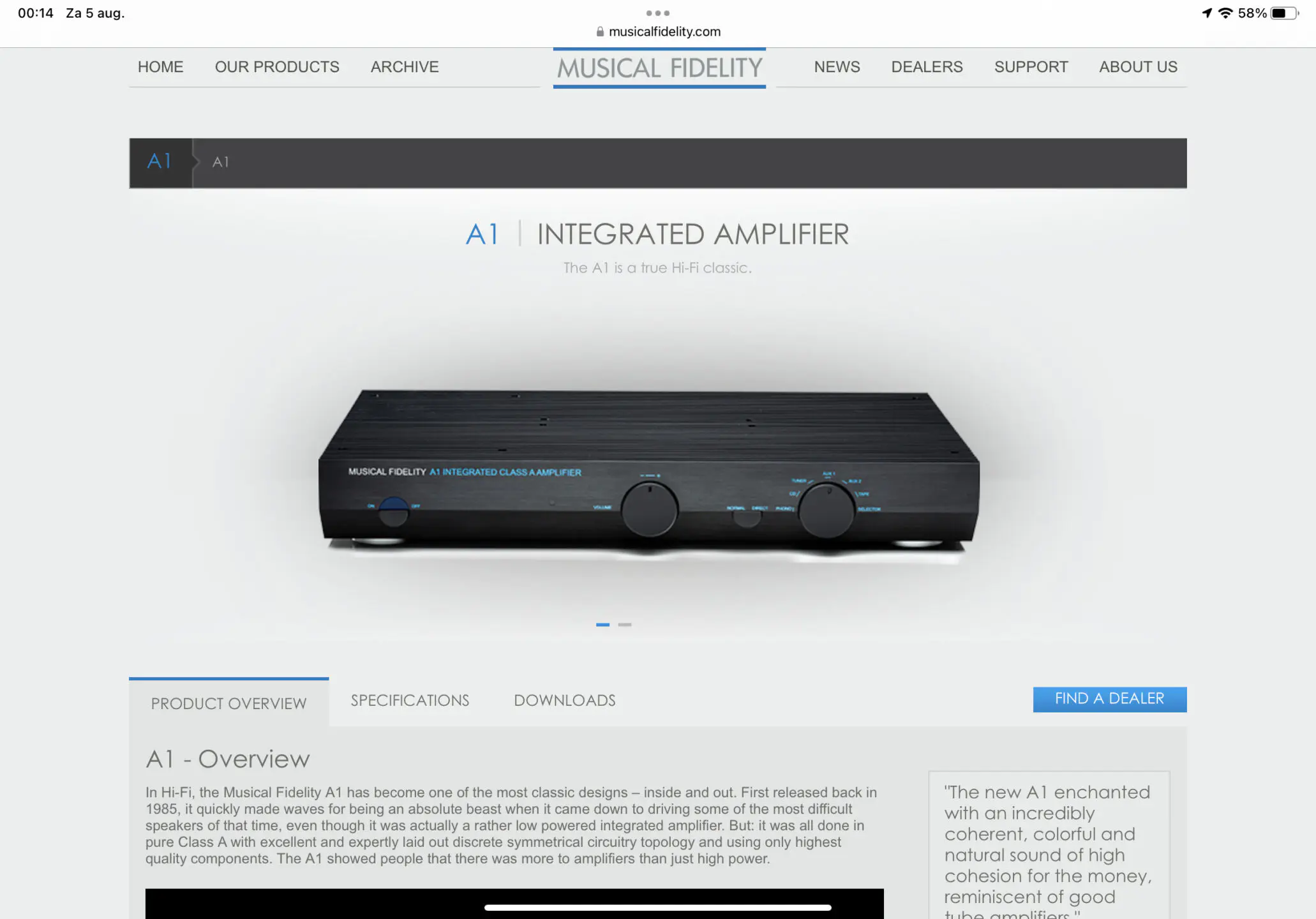 Musical Fidelity A1 integrated amplifier - Alpha Audio