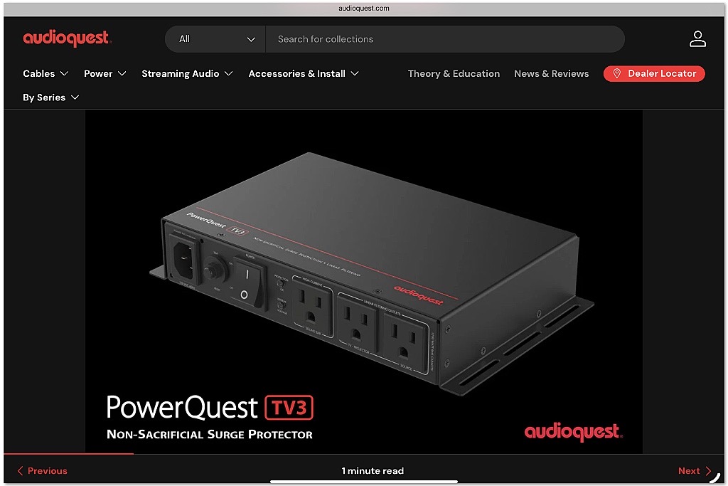 AudioQuest PowerQuest TV3 Surge Protector AudioQuest PowerQuest TV3 Surge Protector