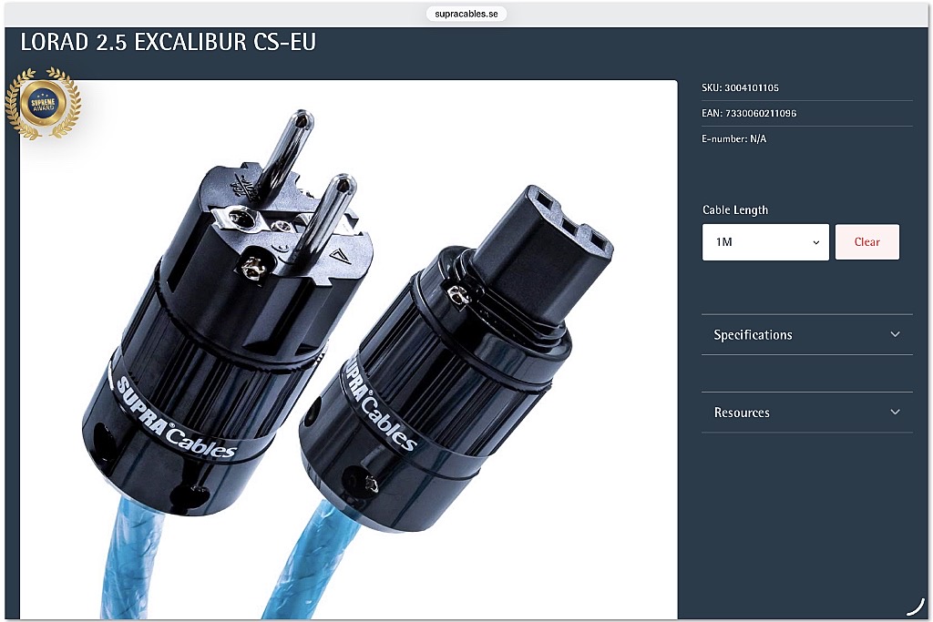 SUPRA LoRad 2.5 Excalibur CS-EU power cable SUPRA LoRad 2.5 Excalibur CS-EU power cable