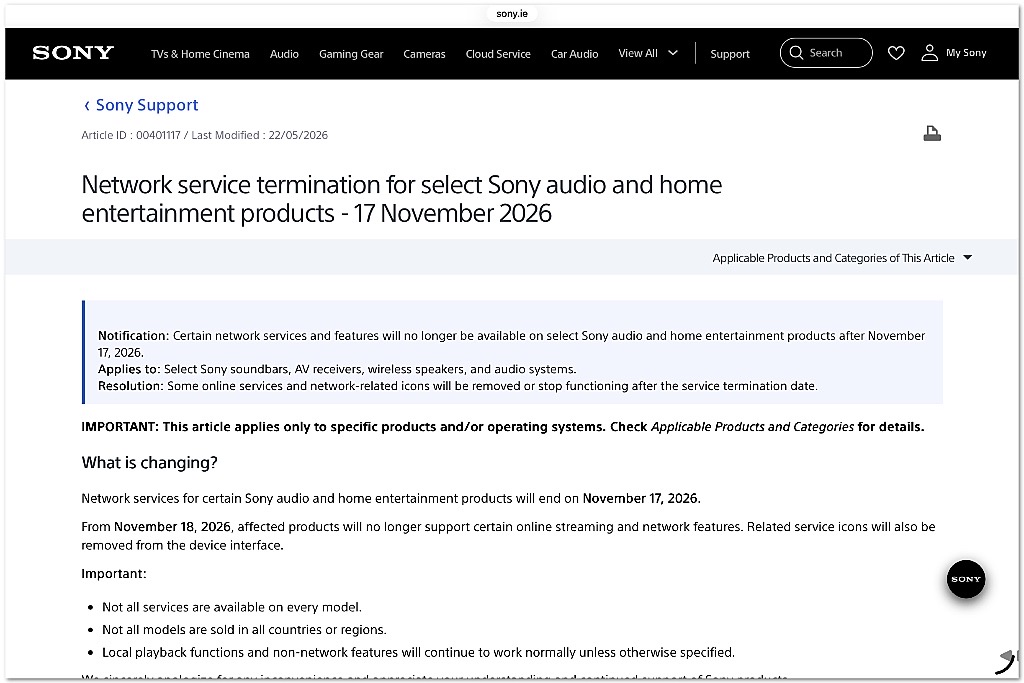Sony sluit 71 apparaten af van streaming Sony sluit 71 apparaten af van streaming