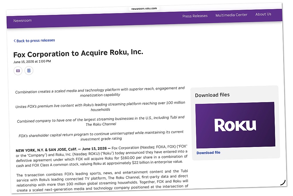 Roku krijgt Fox als nieuwe eigenaar Roku krijgt Fox als nieuwe eigenaar